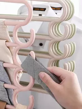 Вешалки для одежды, вешалки для брюк, держатели, органайзеры для хранения в шкафу, 5 слоев, брюки, вешалки для полотенец, шарфов, организация хранения розовый