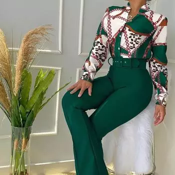 Весна 2022 г., новая мода, повседневный костюм с принтом, воротник-стойка, рубашка с длинными рукавами и брюки, костюм из двух предметов S красный