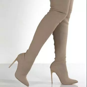 Весна 2022 г. Новые женские вязаные сапоги выше колена на шпильках и высоком каблуке 38 чёрный