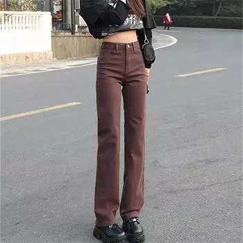 Весна 2022, модные женские джинсы с высокой талией, женские широкие джинсы, мешковатые женские джинсовые капри, брюки, джинсовые брюки для мам, коричневые XS чёрный