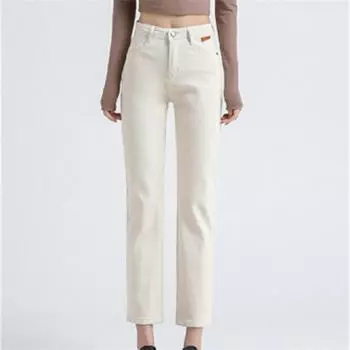 Весна 2022, модные женские повседневные джинсы с высокой талией, мешковатые женские джинсовые брюки-капри, джинсы для мам, брюки 26 абрикосовый