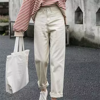 Весна 2022, модные женские свободные прямые джинсы с высокой талией, мешковатые женские джинсовые капри, шаровары, джинсовые брюки для мамы S абрикосовый