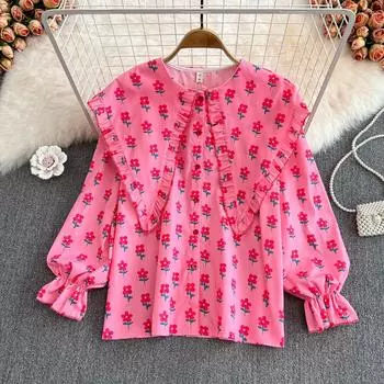 Весна 2022, новая мода, свободная рубашка с милым детским воротником для снижения возраста, женский уникальный топ с большими лацканами