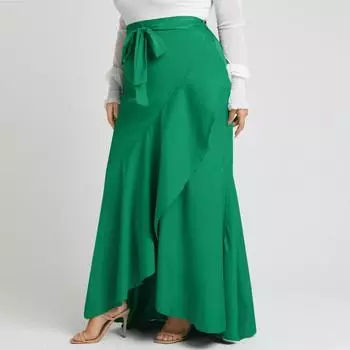 Весна 2022, женская мода, нерегулярные вечерние макси-юбки с оборками, однотонная повседневная свободная длинная юбка большого размера FZH 4XL зелёный