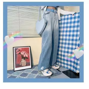 Весна 2022, женская мода с высокой талией y2k, женские широкие джинсы, мешковатые женские джинсовые капри с градиентом, брюки, джинсовые брюки для мамы S синий