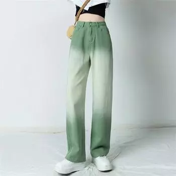 Весна 2022, женская мода, высокая талия, зеленые женские широкие джинсы, мешковатые женские джинсовые капри, брюки, джинсовые брюки для мамы XS зелёный