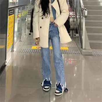 Весна 2022, женские джинсы с высокой талией y2k, эстетические, женские широкие джинсы, мешковатые женские джинсовые капри, брюки, джинсовые брюки для мамы S светло-синий