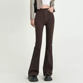 Весна 2022, женские коричневые джинсы с завышенной талией, женские узкие расклешенные коричневые джинсы, мешковатые женские джинсовые капри, брюки, джинсовые брюки для мамы S шоколадный