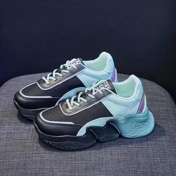 Весна 2022 Женские кроссовки Дышащие Разноцветные Спортивные Туфли На Шнуровке Платформе Женская Фитнес Бег Спортивная Обувь 35 жёлтый