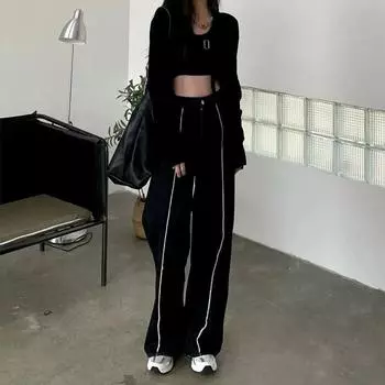 Весна 2022, женские полосатые черные женские широкие джинсы с высокой талией, мешковатые женские джинсовые капри, брюки, джинсовые брюки для мамы S чёрный