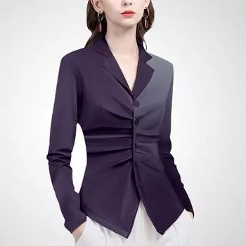 Весна 2023 Рубашка плиссе с V-образным вырезом и облегающего кроя Gradient purple S