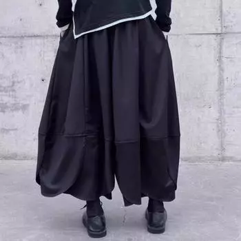 Весна 2024 г. Черные широкие брюки Bud с высокой талией, женские шаровары, японские брюки Nine-point, повседневные брюки Big Foot, кюлоты one size fits all чёрный