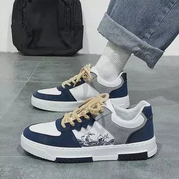 «Весна 2024 г., мужские белые кроссовки на толстой подошве: Дышащая, универсальная, повседневная спортивная модная обувь. 40 светло-синий