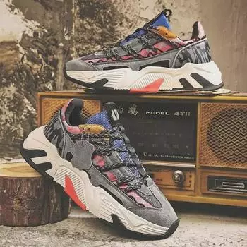 Весна 2024 г. Мужские туфли из натуральной кожи в стиле ретро — звездный стиль, толстая подошва, подходящая по цвету и износостойкая 41 серый