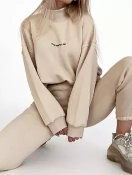 Весна 2024 г., новый модный женский комплект из двух предметов: толстовка с длинным рукавом, высоким воротом, застежкой на талии и брюками S чёрный