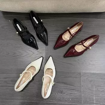 Весна 2024 г. Туфли на среднем каблуке с острым носком в стиле ретро для женщин 35 вишня/красный
