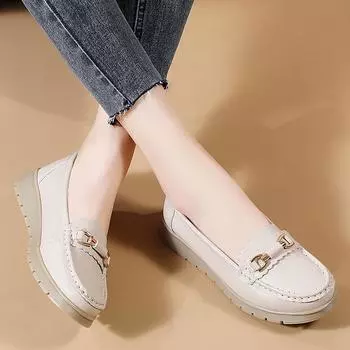 Весна 2024 г. Женская повседневная обувь на мягкой подошве: Корейские туфли Doudou на танкетке с ленивым каблуком 41 бежевый