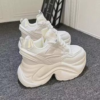Весна 2024 г. Женские белые сетчатые кроссовки со скрытым подъемом — повседневная спортивная обувь для папы 40