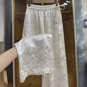 Весна 2024 г. Женские брюки из мягкого бархата с широкими штанинами — новый китайский стиль, свободный крой, узкая версия L 100-115 jin белый