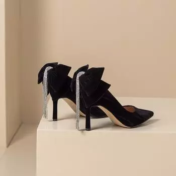 Весна 2024 г., женские черные туфли-шпильки с кисточками и стразами: Свадебная обувь в стиле знаменитостей 40 чёрный