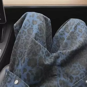 Весна 2024 г. Женские джинсы с широкими штанинами и леопардовым принтом в стиле ретро XL синий