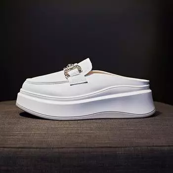 Весна 2024 г., женские полутапочки из натуральной кожи высотой 6 см, увеличивающие рост — модный дизайн на толстой подошве, без каблука 38