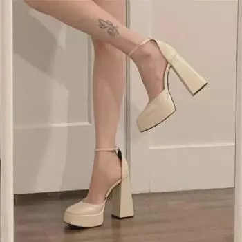 Весна 2024 г., женские водонепроницаемые туфли на толстой подошве и платформе с высоким каблуком — не утомляют ноги, закрытый носок, туфли Барби на толстом каблуке 38