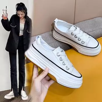 Весна 2024 года, корейская версия маленьких белых туфель, женские высокие повседневные туфли с дышащей вулканизированной обувью для студентов 35