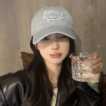 Весна 2024 года, новая джинсовая кепка с потертостями, детская, мягкая, бейсбольная кепка знаменитости из американского интернета, солнцезащитная кепка Tide adjustable - denim ncy светло-синий