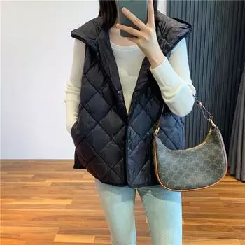Весна 2024 года, новая корейская версия белого утиного пуха с ромбами, верхняя одежда для женщин, легкий и свободный внутренний жилет из пуха S