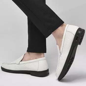 Весна 2024 года, новая корейская версия универсальных туфель из натуральной кожи, мужская обувь в горошек, модная повседневная обувь в деловом тренде 36 белый