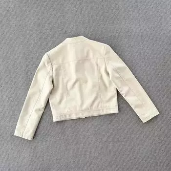 Весна 2024 года, новая кожаная куртка с воротником-стойкой, женское короткое пальто, универсальная локомотивная одежда, кожаная куртка S