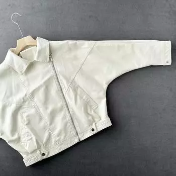 Весна 2024 года, новая свободная и тонкая кожаная куртка женская короткая куртка в гонконгском стиле, кожаная куртка на весну и осень S чёрный