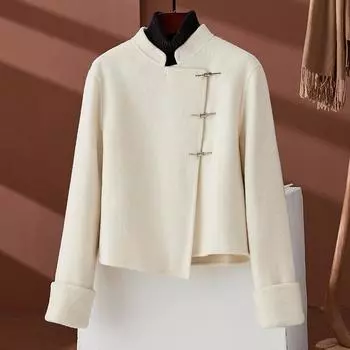 Весна 2024 года, новое двухстороннее флисовое шерстяное пальто для женщин, короткое, тонкое, маленькое ароматное пальто оптом M