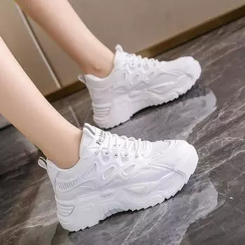 Весна 2024 года, новые дышащие кроссовки для пап, детская корейская версия, черные кроссовки для спорта и отдыха, женские кроссовки на платформе 35 белый