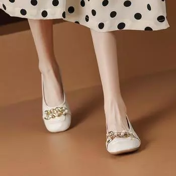 Весна 2024 года, новые корейские универсальные туфли на плоской подошве для женщин, модная повседневная обувь с квадратным носком и коротким носком, удобная женская обувь 34 бежевый