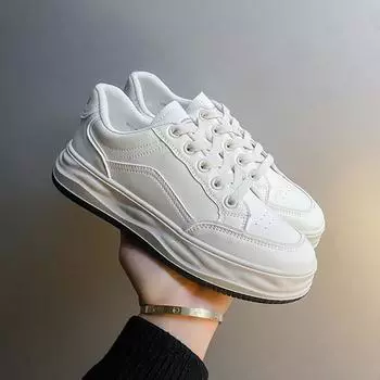 Весна 2024 года, новые маленькие белые туфли, женская вулканизированная обувь, студенческие туфли-маффины с толстой подошвой, спортивная обувь для отдыха 35 бежевый