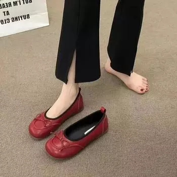 Весна 2024 года, новые модные популярные женские туфли с бантом красного цвета, универсальные туфли с круглым носком и мягкой подошвой на плоской подошве, с неглубоким вырезом, Zapatos Mujer 35 чёрный