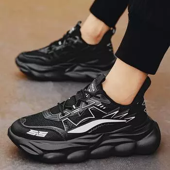 Весна 2024 года, новые мужские сетчатые дышащие кроссовки на платформе, универсальные туфли Daddy, повседневная мужская обувь больших размеров 39 чёрный
