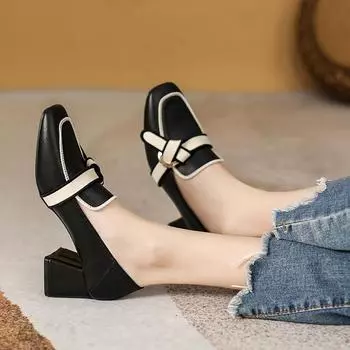 Весна 2024 года, новые туфли для женщин, туфли-лодочки из натуральной кожи, повседневные туфли на высоком каблуке, элегантные женские туфли для вечеринок 34 бежевый