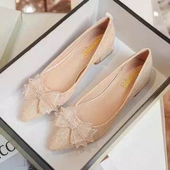 Весна 2024 года, новые туфли на среднем каблуке с острым носком, женские туфли с острым носком, модные французские туфли большого размера для женщин, туфли для подружек невесты 35