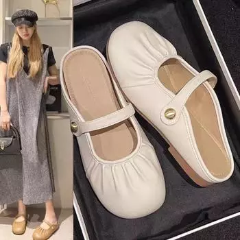 Весна 2024 года, новые универсальные тапочки One Step из мягкой кожи с круглым носком и плоским дном, с мягким дном, для женщин 35