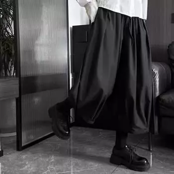 Весна 2024 года, широкие брюки с девятью точками, женские черные брюки с высокой талией, юбка, повседневные шаровары one size fits all чёрный