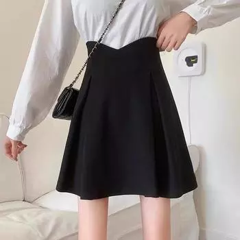 Весна 2024 года, юбка А-силуэта с завышенной талией и складками для женщин – корейский стиль 3XL