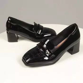 Весна 2024 Классика Женские туфли-лодочки Мода Слипоны Туфли Мэри Джейн Женские Элегантные Толстый Высокий Каблук Квадратный Носок Одинарные Туфли 35 чёрный