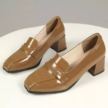 Весна 2024 Классика Женские туфли-лодочки Мода Слипоны Туфли Мэри Джейн Женские Элегантные Толстый Высокий Каблук Квадратный Носок Одинарные Туфли 35 абрикосовый