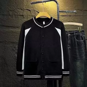 Весна 2024 мужской свитер пэчворк разных цветов приятная для кожи ткань модный универсальный топ повседневная рубашка с длинными рукавами M чёрный