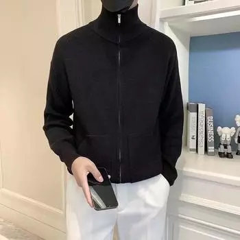 Весна 2024 мужской свитер пэчворк разных цветов приятная для кожи ткань модный универсальный топ повседневная рубашка с длинными рукавами M чёрный
