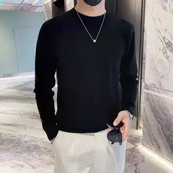 Весна 2024 мужской свитер пэчворк разных цветов приятная для кожи ткань модный универсальный топ повседневная рубашка с длинными рукавами M чёрный