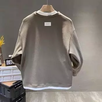 Весна 2024 мужской свитер пэчворк разных цветов приятная для кожи ткань модный универсальный топ повседневная рубашка с длинными рукавами M чёрный